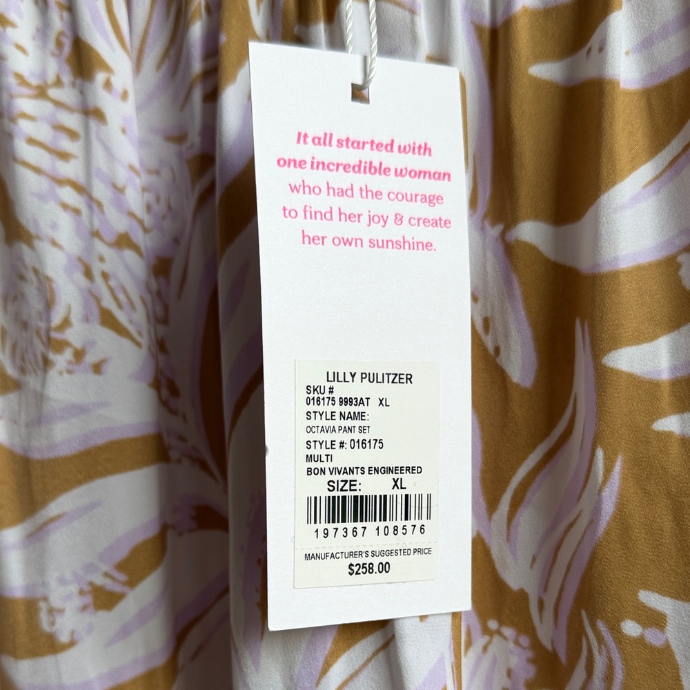 Lilly Pulitzer Lavender and Mustard Floral Wide-Leg Pants and scarf top set - Picture 6 of 7